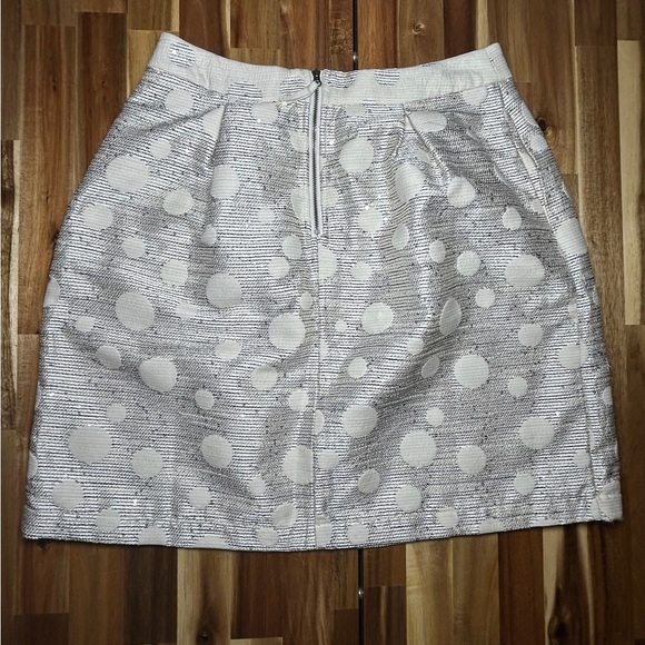 Maeve by Anthropologie Cream Navy Polka Dot Stripes Sequins Textured Skirt Sz 8 - Picture 5 of 9